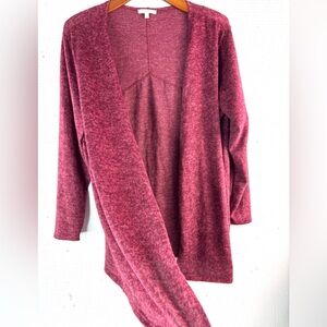 Ava James 1X Reverse Seam Berry Open Cardigan Sweater